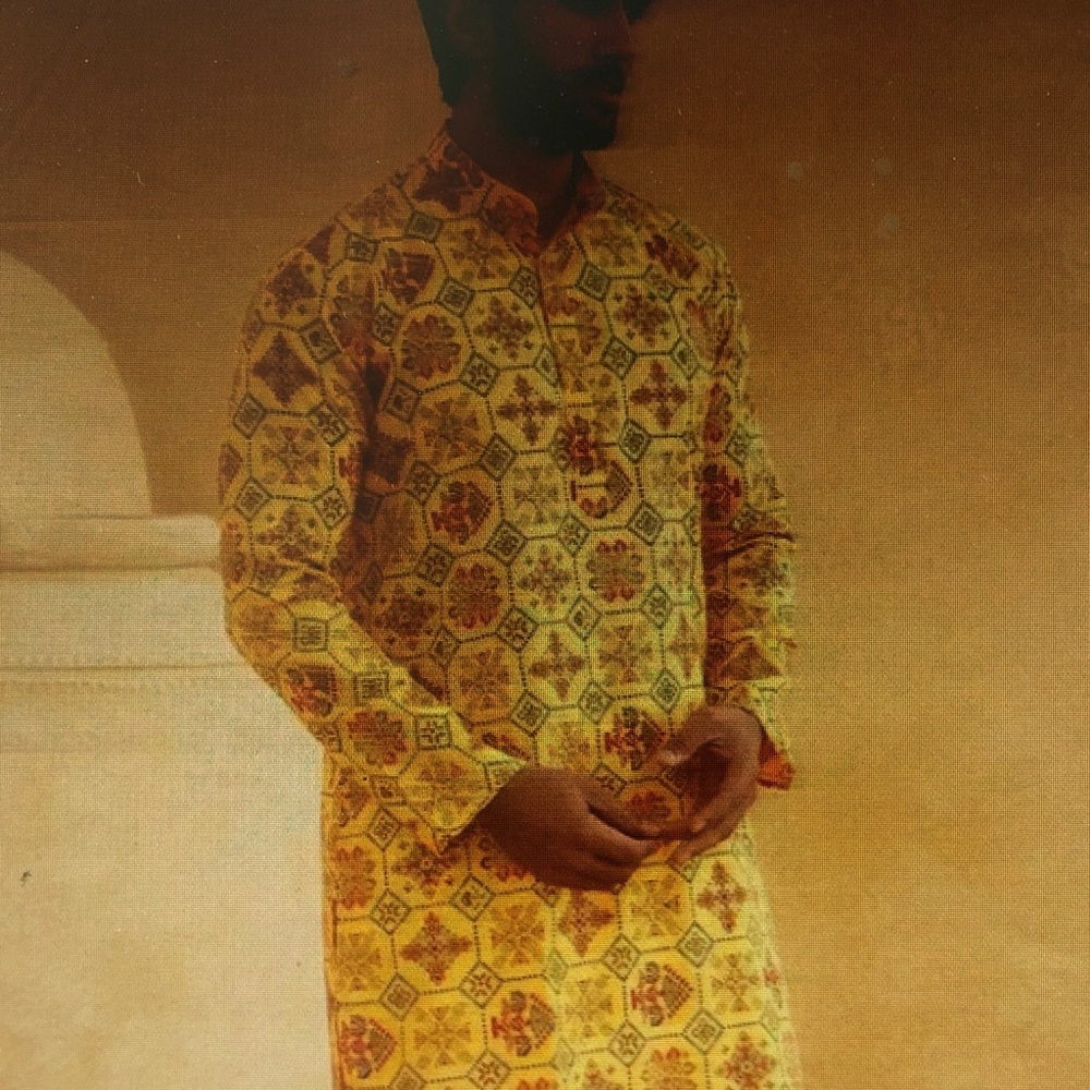 Men's Yellow Floral Kurta